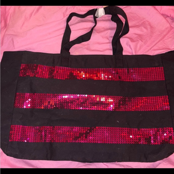 Victoria’s Secret pink black sequin bling tote bag - Picture 2 of 2